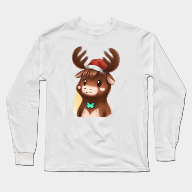 Cute Moose Drawing Long Sleeve T-Shirt by Play Zoo